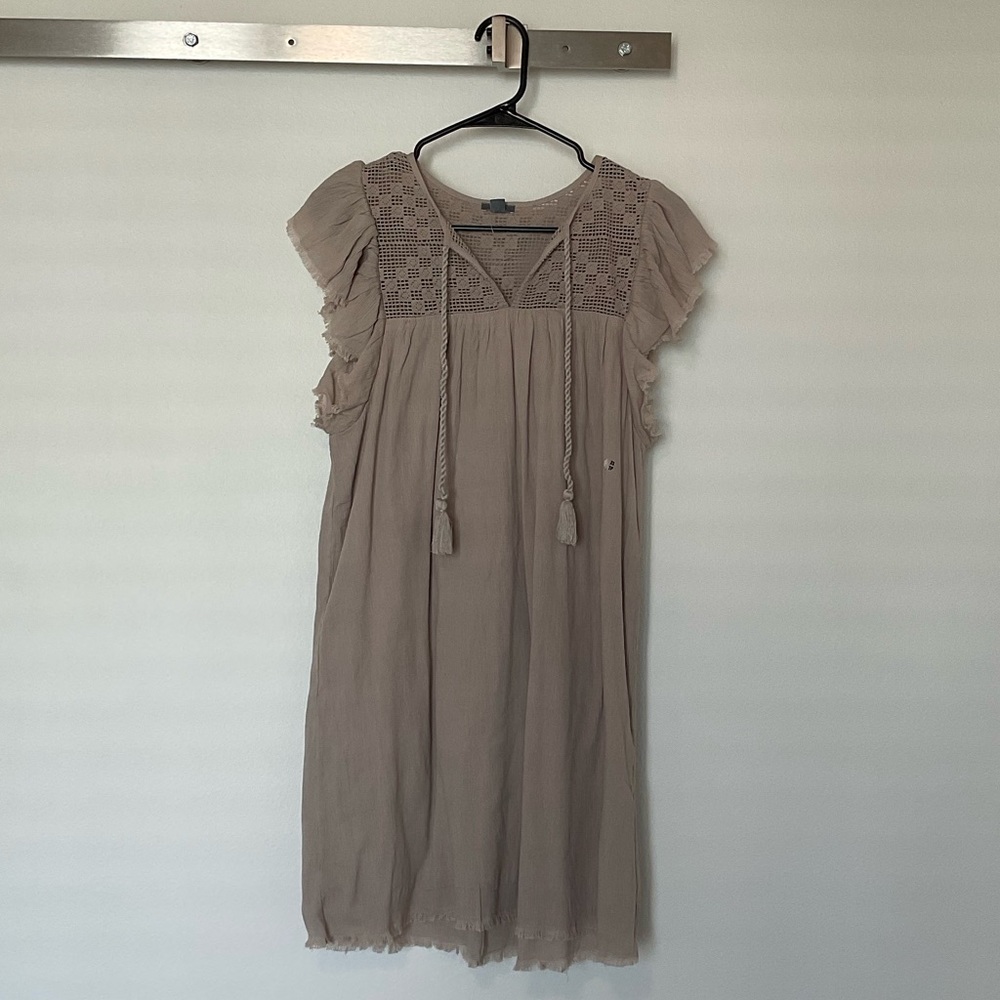 AERIE FRAYED DETAIL MINI DRESS - TAN, NEUTRAL
